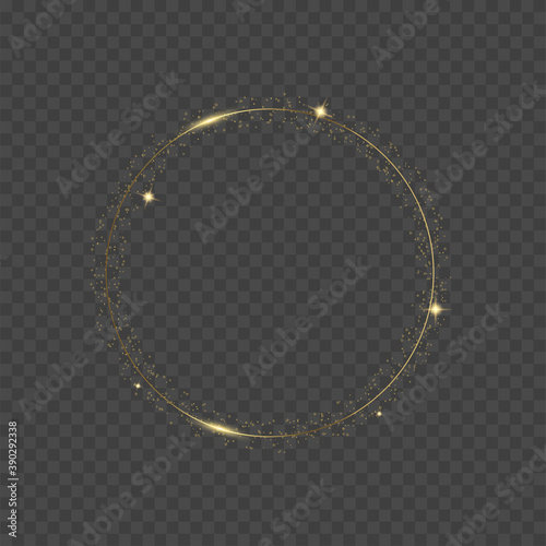 Round glowing gold sparkles on transparent background. Luxury banner. Vector