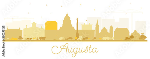 Augusta Maine City Skyline Silhouette with Golden Buildings Isolated on White.