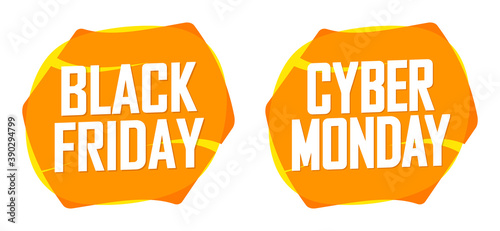 Black Friday and Cyber Monday Sale, banners design template, discount tags, clearance season offers, vector illustration