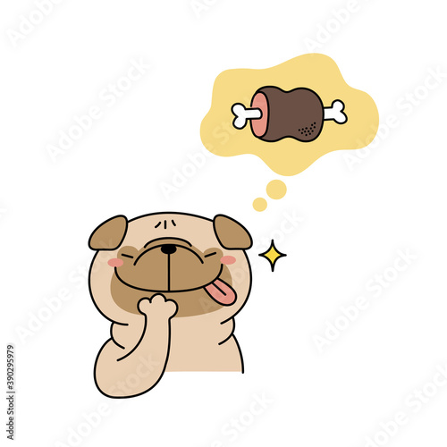 ご馳走を想像して喜ぶパグ犬