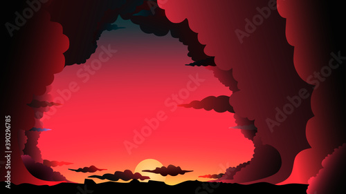 Flat vector, sunrise illustration