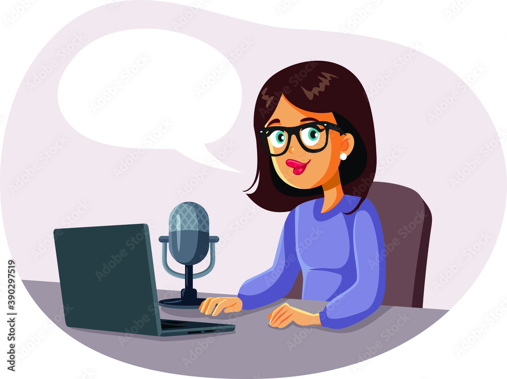 Woman with Speech Bubble Holding a Podcast Woman with Speech Bubble Holding a Podcast