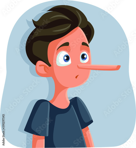 Liar Teenage Boy with Long Nose Vector Cartoon