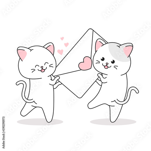 Cute couple cat hanging love letter vector