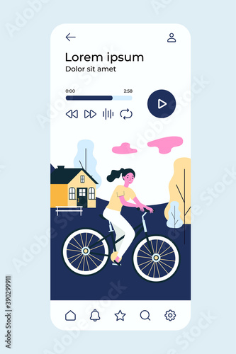 People riding bikes outdoors. Young man and woman or mom and son cycling in mountains flat vector illustration. Family activity, lifestyle concept for banner, website design or landing web page