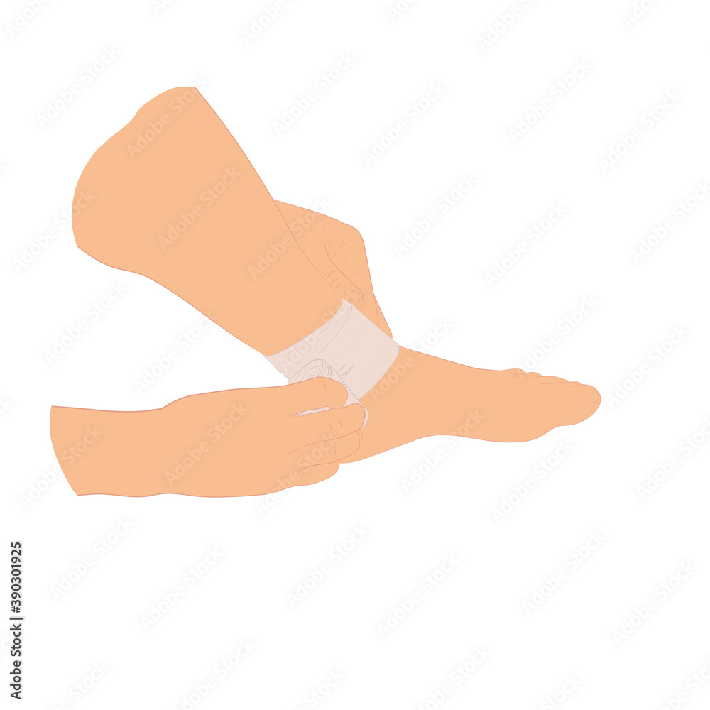 graphics image man applying compression bandage on ankle injury vector illustration graphics image man applying compression bandage on ankle injury vector illustration