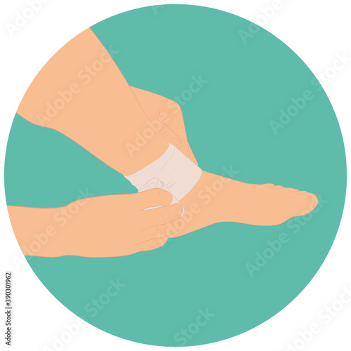 graphics image man applying compression bandage on ankle injury vector illustration