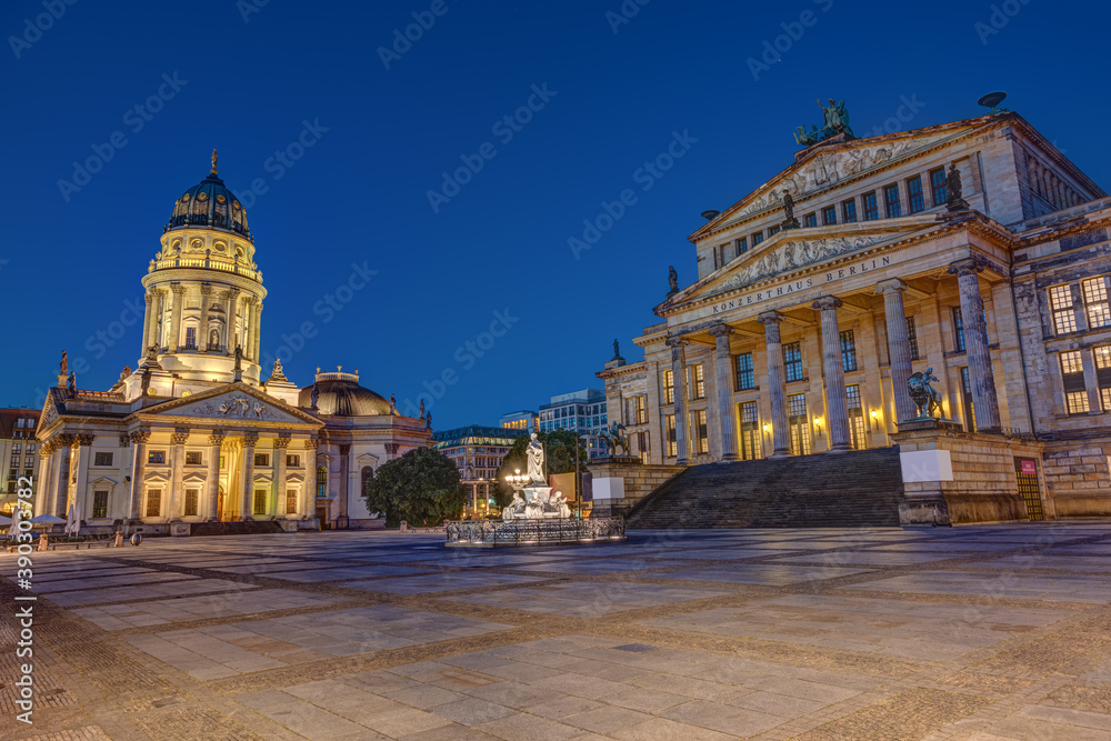 The Gendarmenmarkt square in Berlin at dawn with no people
