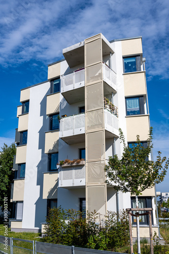 Apartment buildings seen in a housing development area in Berlin