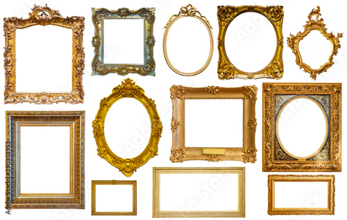 Obraz na plátne assortment of golden and silvery art and photo frames isolated on white backgrou