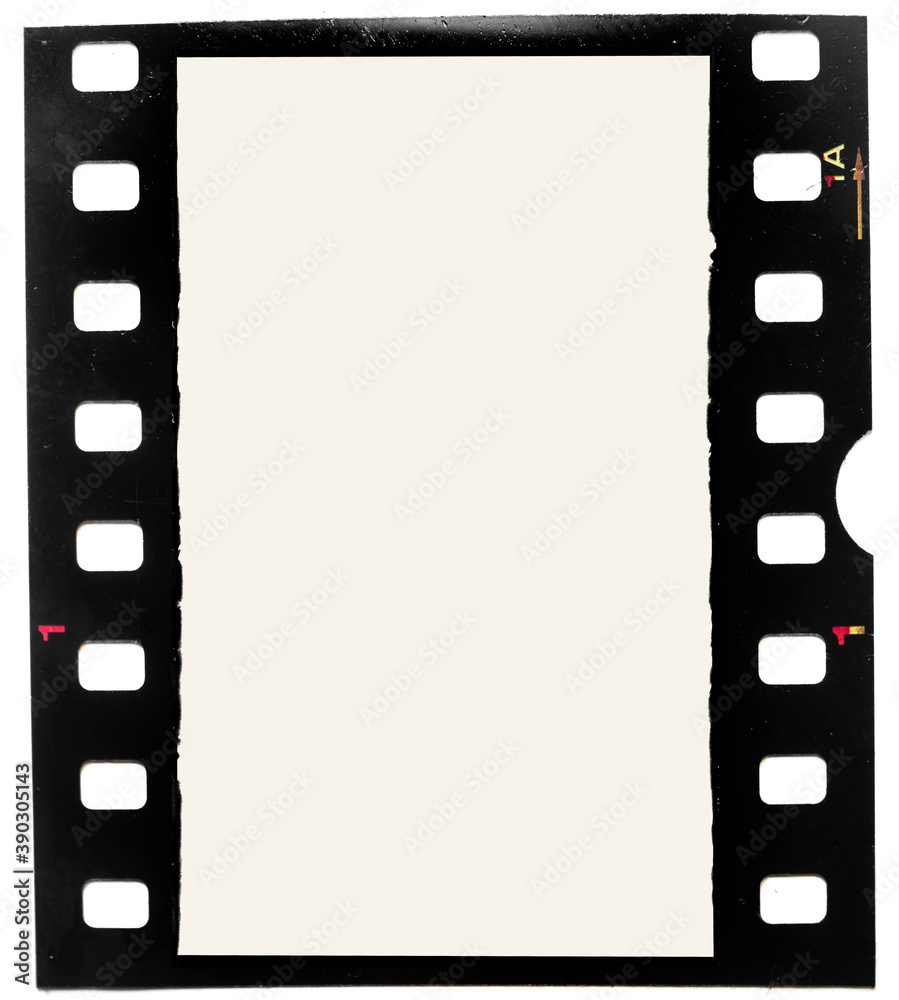 film strip isolated on white, blank 35mm film snip with frame edge number 1. film strip isolated on white, blank 35mm film snip with frame edge number 1.