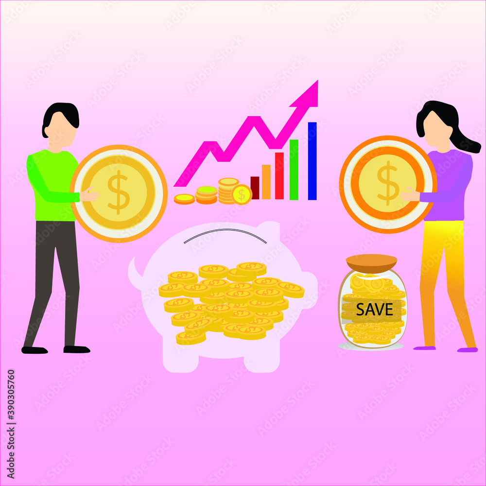 Fototapeta premium illustration of a person with a graph, save money concept 