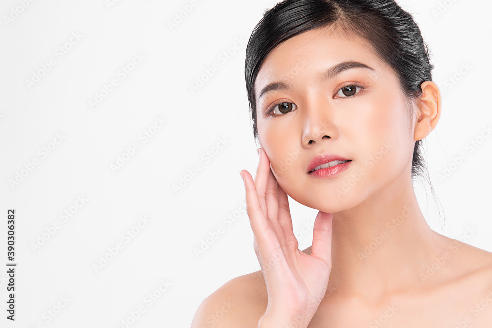 Beautiful young asian woman with clean fresh skin on white background, Face care, Facial treatment, Cosmetology, beauty and spa, Asian women portrait Beautiful young asian woman with clean fresh skin on white background, Face care, Facial treatment, Cosmetology, beauty and spa, Asian women portrait