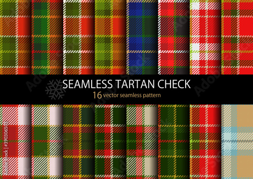 クリスマス風タータンチェック tartan check  CHRISTMAS DESIGN vector 16 seamless pattern
