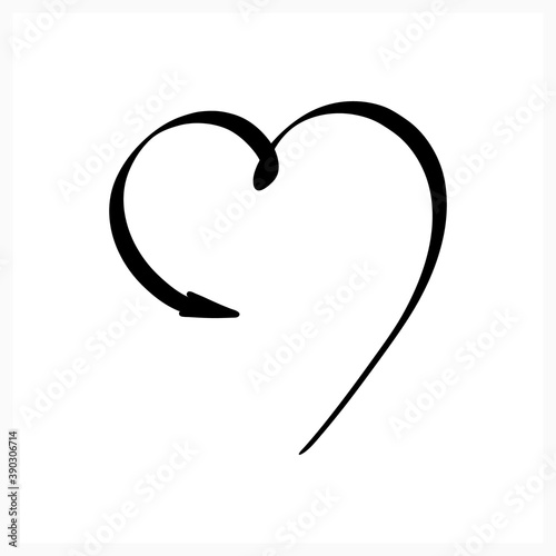 Doodle arrow with heart icon isolated on white. Hand drawing art line. Sketck vector stock illustration. EPS 10 photo