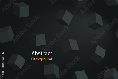 Black 3d cubes background. Seamless vector dark abstract pattern. Chaotic cubes. Minimalistic wallpaper. 10 eps design for advertising banner, brochure, cover, web etc.