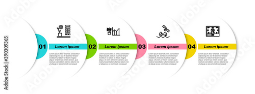 Set line Flower status, statistics, Smart farm with drone and farming technology. Business infographic template. Vector.