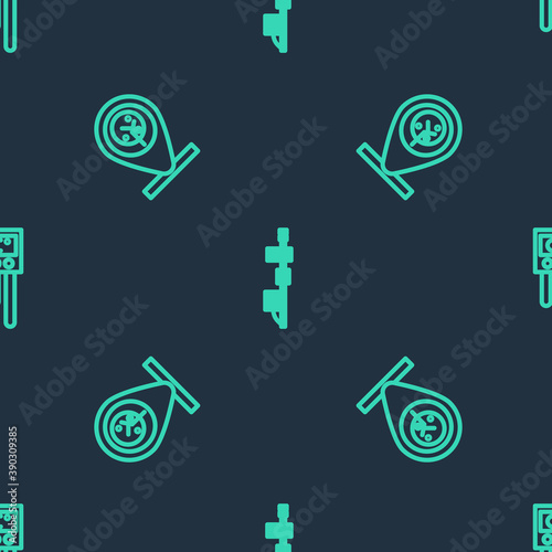 Set line Standalone sensor, Location tree and Temperature humidity on seamless pattern. Vector.
