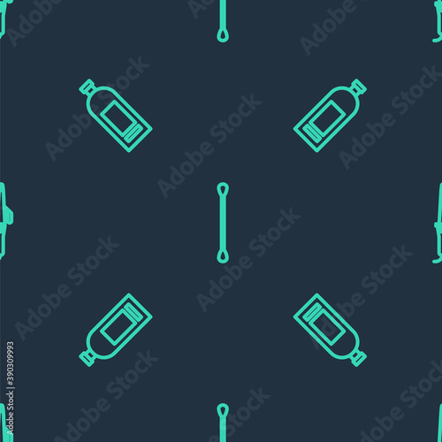 Set line Cotton swab for ears, Bottle of shampoo and Curling iron on seamless pattern. Vector.