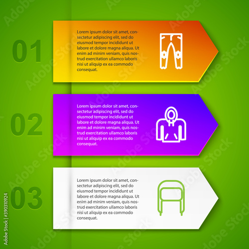 Set line Pants, Hoodie, Winter hat with ear flaps and Beanie. Business infographic template. Vector.