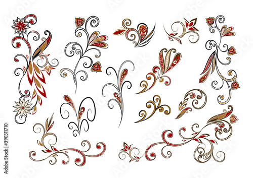 Vector decorative design Paisley, floral elements.