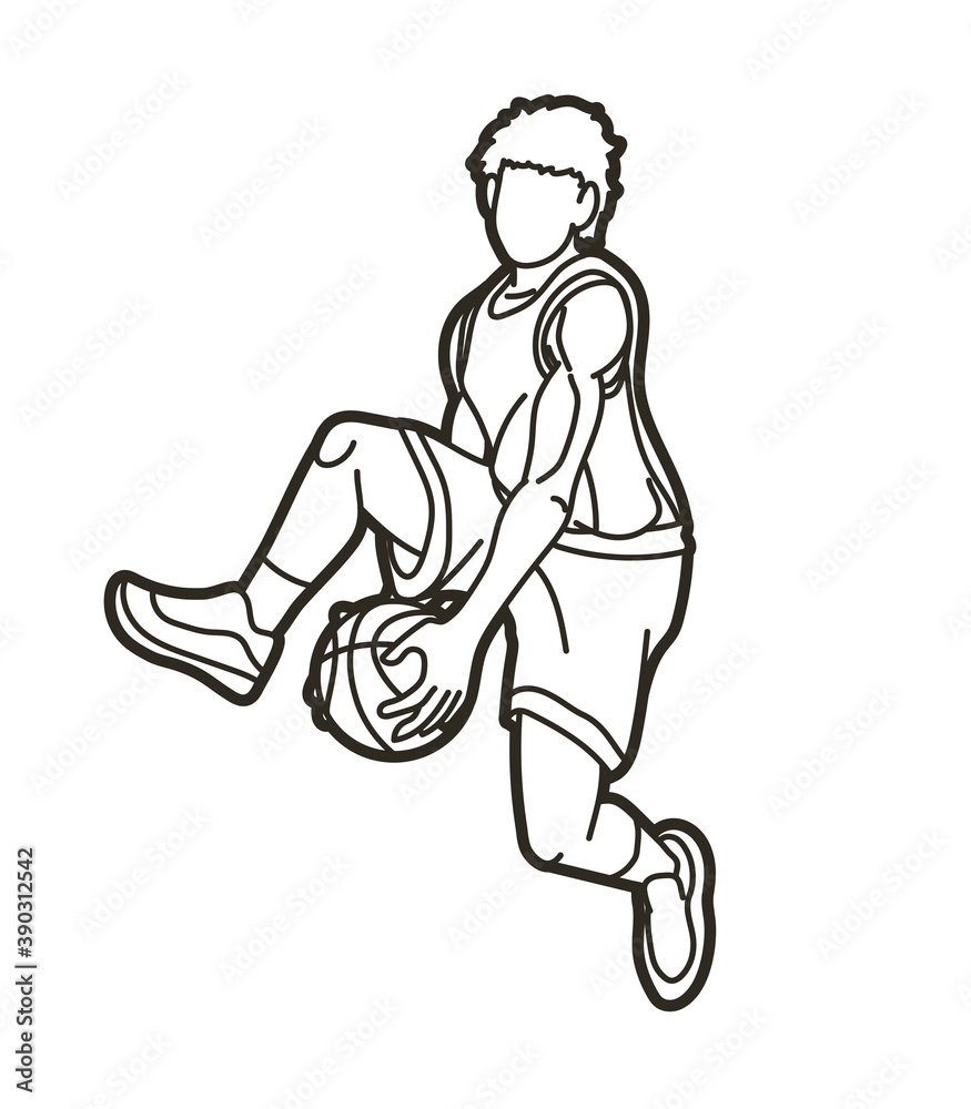 Basketball player action cartoon outline graphic vector Basketball player action cartoon outline graphic vector
