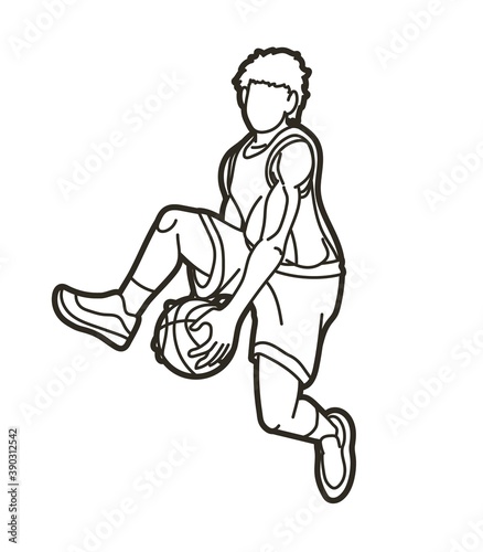 Wallpaper Mural Basketball player action cartoon outline graphic vector Torontodigital.ca