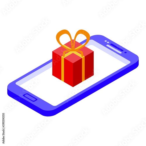 Online dating gift box icon. Isometric of online dating gift box vector icon for web design isolated on white background