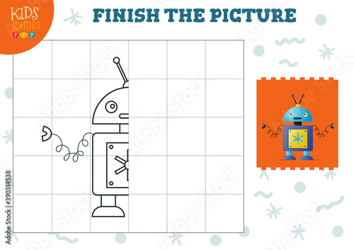 Copy picture vector illustration. Complete and coloring game for preschool and school kids