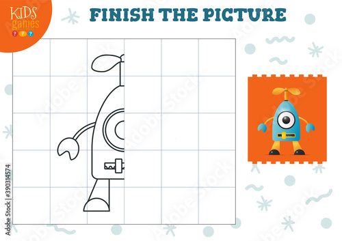 Copy picture vector illustration. Complete and coloring game for preschool and school kids