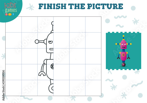 Copy picture vector illustration. Complete and coloring game for preschool and school kids
