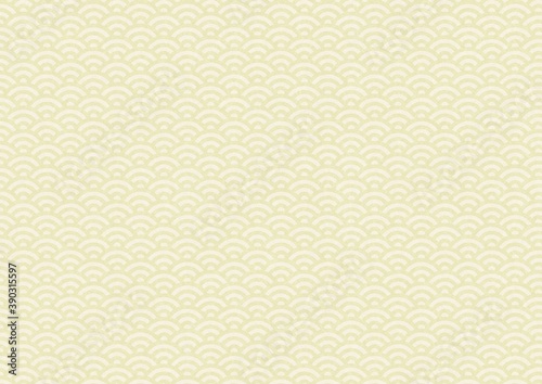 和紙に描かれた白金の青海波模様、日本の伝統模様素材