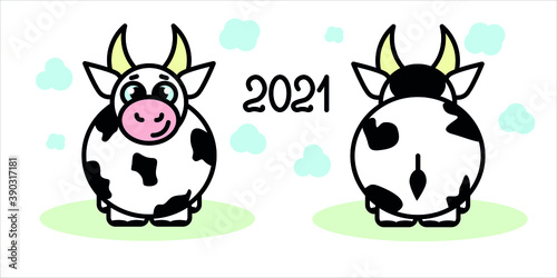 Year of the bull 2021, isolated cow in minimal style cow turned away.