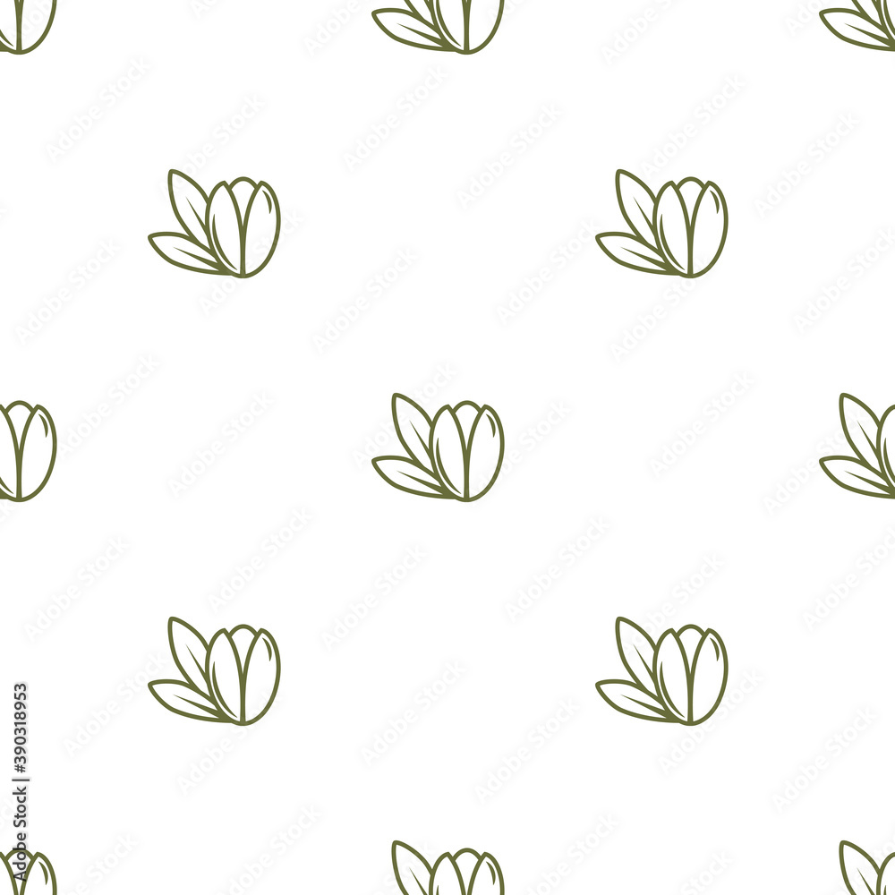 Argan nut green seamless pattern on white background. beauty and cosmetics oil.