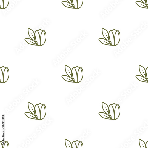 Argan nut green seamless pattern on white background. beauty and cosmetics oil.