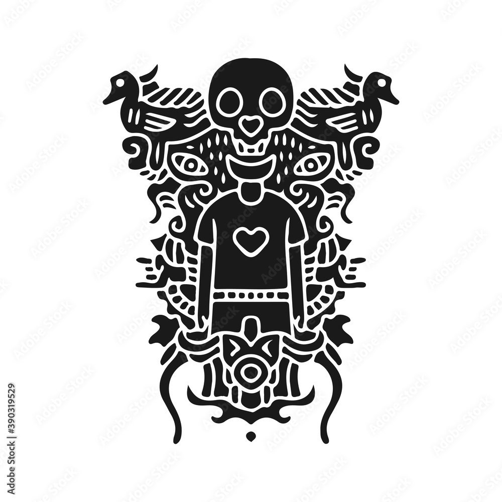 Cool abstract monster illustration for poster, sticker, or apparel merchandise.With tribal and hipster style.