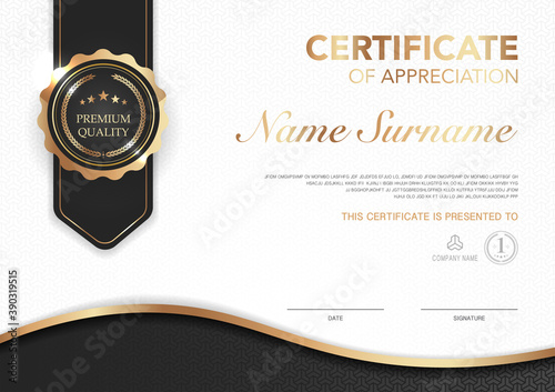 Certificate template black and gold luxury style image. Diploma of geometric modern design. eps10 vector.