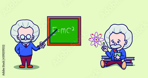 Cute scientist teaching. Vector cartoon in isolated background. Suitable for logo and mascot. 