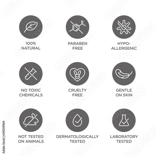 Cosmetics round isolated product vector icon set, round badge line art style illustration.