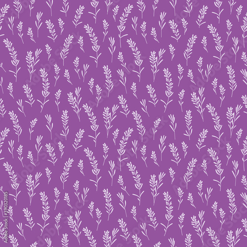Cute floral seamless pattern with brushes of lavender flowers for textile, wallpapers, gift wrap, covers and scrapbook. Dark purple background. Vector.