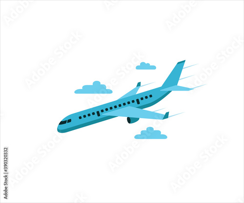 simple flat vector design of airplane flying coming down maneuver illustration