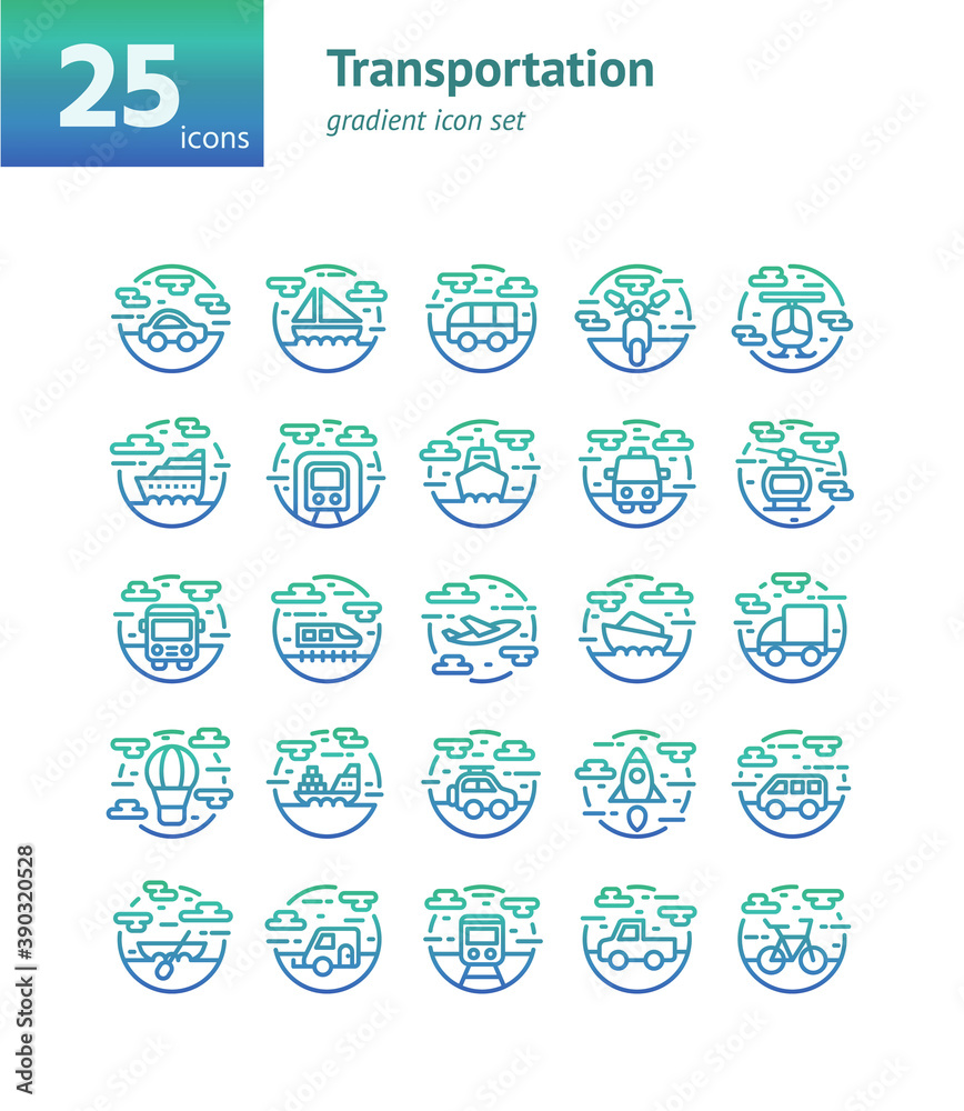 Transportation gradient icon set. Vector and Illustration. Transportation gradient icon set. Vector and Illustration.