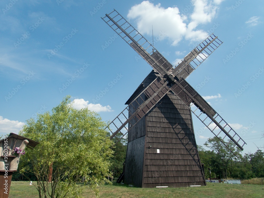 historical wooden windmill in poland