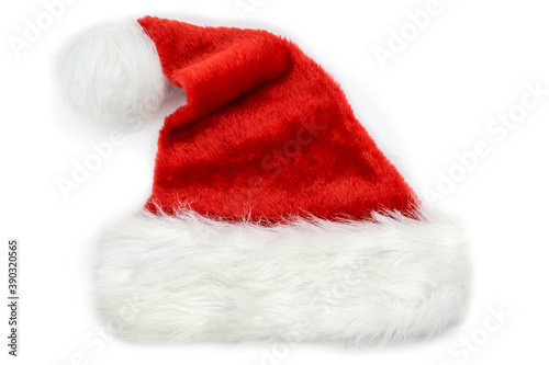 Christmas concept. Red Santa Claus Christmas hat with copy space isolated on white background