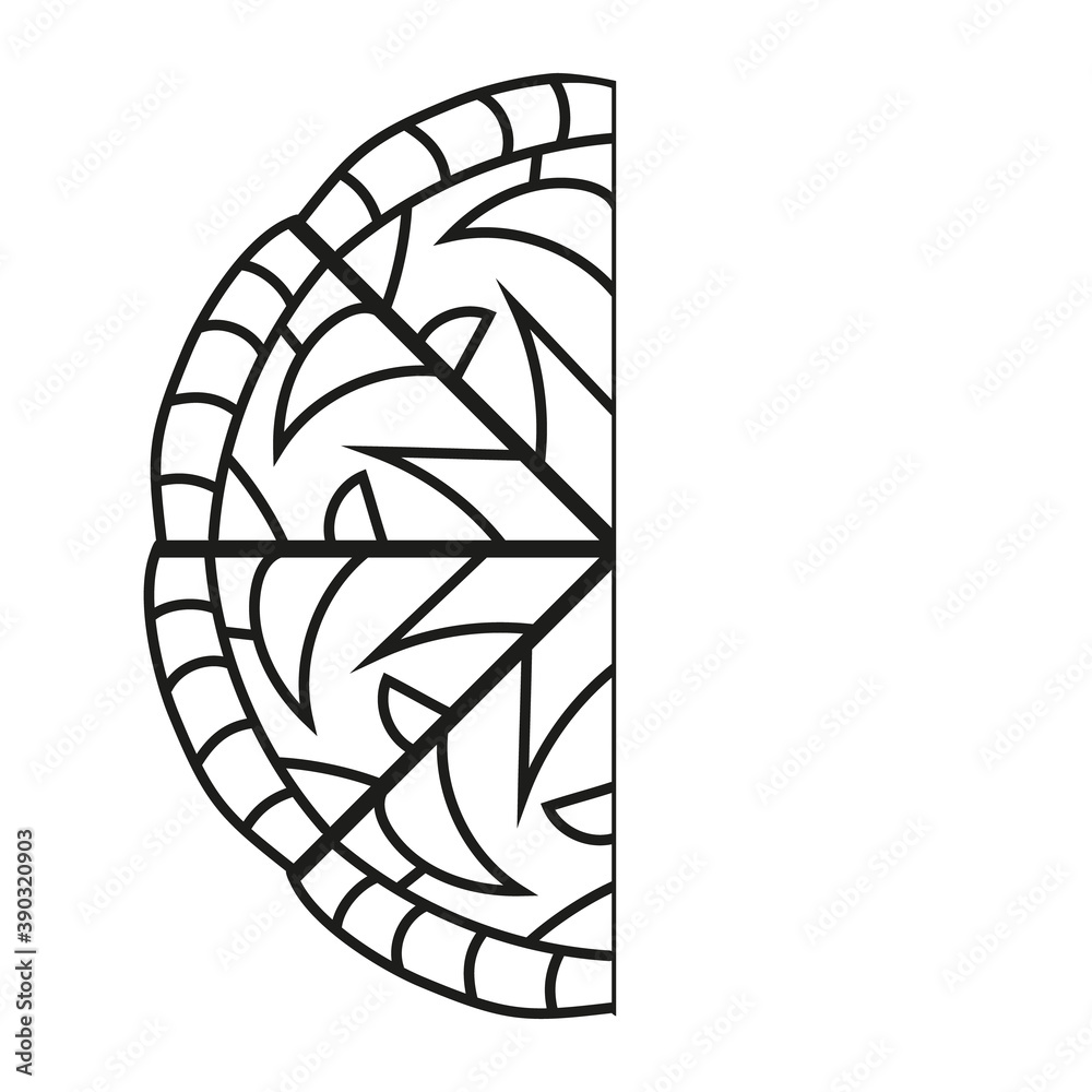 Mandala half in sketch style on white background. Coloring book page. Vintage decorative elements. Mandala half in sketch style on white background. Coloring book page. Vintage decorative elements.