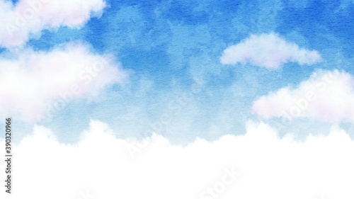 雲が浮かぶ青空のイラスト背景素材