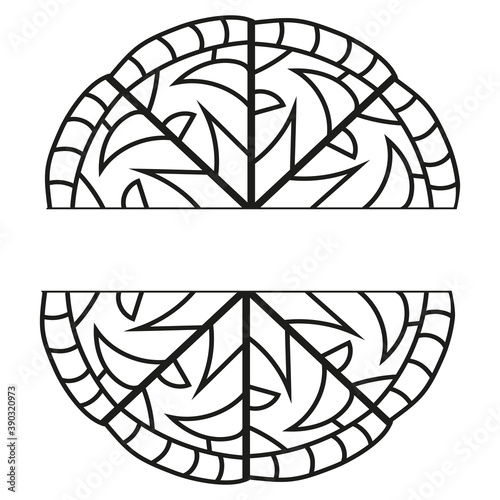 Mandala half in sketch style on white background. Coloring book page. Vintage decorative elements.