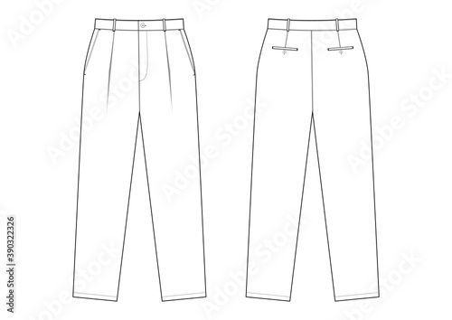 Fashion technical drawing of mens trousers