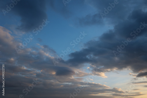 Beautiful sunset sky above clouds with dramatic light