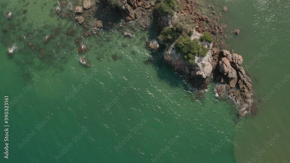 beautiful aerial view of seaside rocks and beach